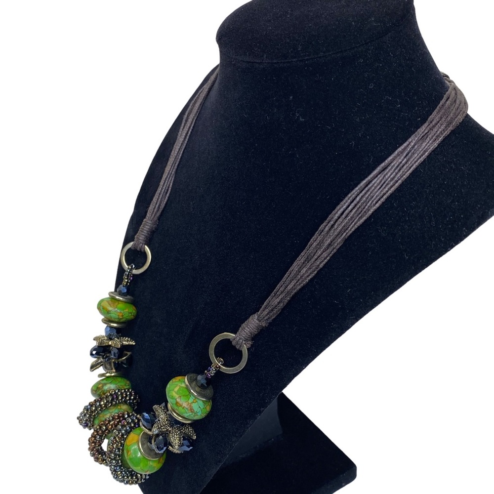 Women’s Necklace Statement Chunky Fun Green Beads Corded Lobster Claw Unique - Picture 3 of 6